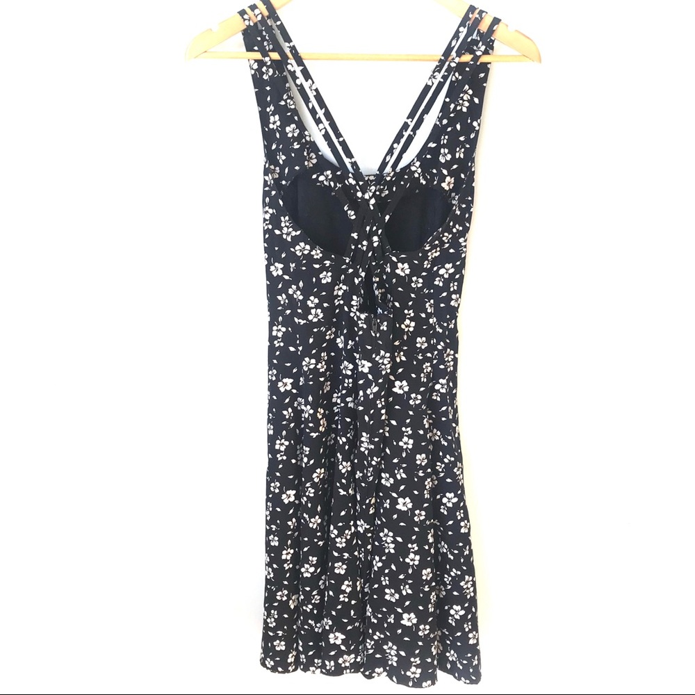 Cross back strap dress Black White Floral Medium